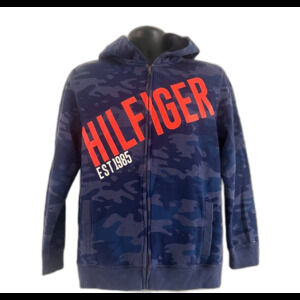 Tommy Hilfiger Camo Logo Zip Up Hoodie Youth XL 20 Blue Orange Y2K Streetwear